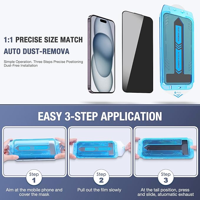 2-Pack Privacy Screen Protector for iPhone 17 Pro 6.3-inch, 9H Tempered Glass, Full Coverage, Anti-Fingerprint, Auto Dust-Elimination, No Bubble, Easy Installation