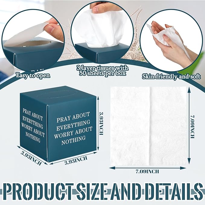 12 Pack Bible Verse Facial Cube Tissues Boxes 600 Sheets 3 Ply Small Christian Square Face Tissues Bulk for Car Bedroom Supplies
