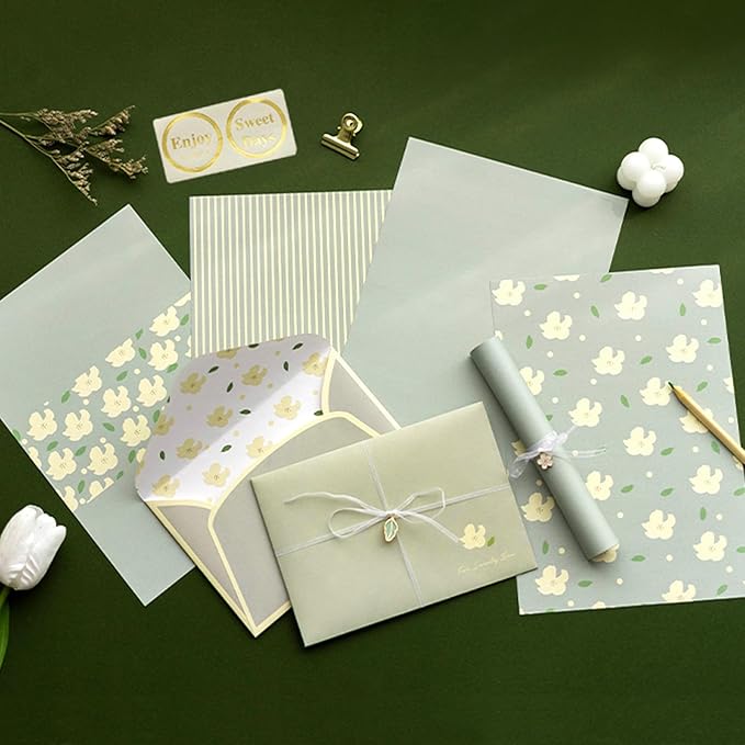 72 Pcs Stationery Paper Envelopes Set Includes 24 Lined Writing Paper & 12 Envelopes, Cute Lovely Floral Letter Writing Stationery Paper Envelopes Kit for Girls Boys Office School Supplies (6Style)