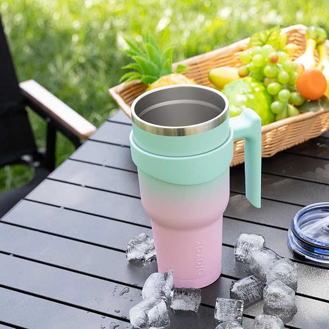 BJPKPK Tumbler With Handle 30oz Stainless Steel Insulated Tumbler With Lid And Straw For Ice Water Or Coffee,Bubble Gum