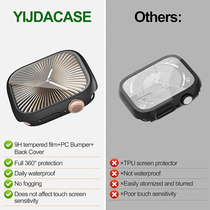 3 in 1 Waterproof Case for Apple Watch Series 11(2025) Series 10 Screen Protector 42mm Accessories Built-in Tempered Glass, 360°Full Protective PC Bumper Face Cover Compatible iWatch 42mm