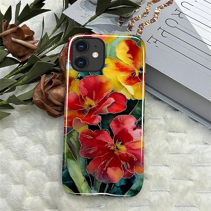 Case for iPhone 11 Case,Vintage Floral Girly Design - Hybrid Dual Protection Silicone + Hard PC Shockproof Full Body Cover Slim Anti-Scratch Protective Case for Men Women