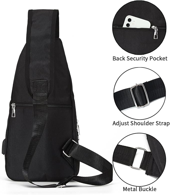 Seoky Rop Men Women Sling Backpack Anti Theft Crossbody Shoulder Chest Bag with USB Charging Port