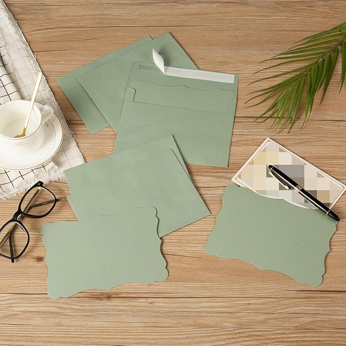 100 Pack A7 Envelopes with Colorful Blank 5 x 7 Cards Self-Adhesive Business Envelopes Invitations Cards Envelopes (Sage-Green, A7)
