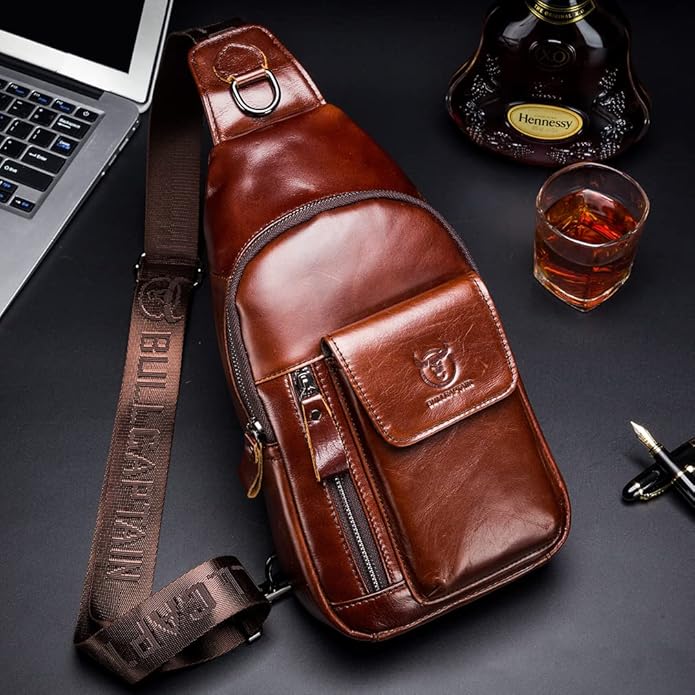 KPYWZER Vintage Leather Sling Bag Backpack for Men Crossbody Shoulder Chest Day Pack Backpacks