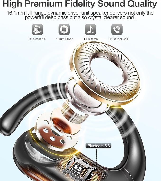 MOZOTER Wireless Earbuds Bluetooth Headphones Sport,Over Ear Buds with Deep Bass Sound,60Hr Playtime Earphones Redesigned Comfort Fit with Earhooks for Running,Meeting,Workout-Black