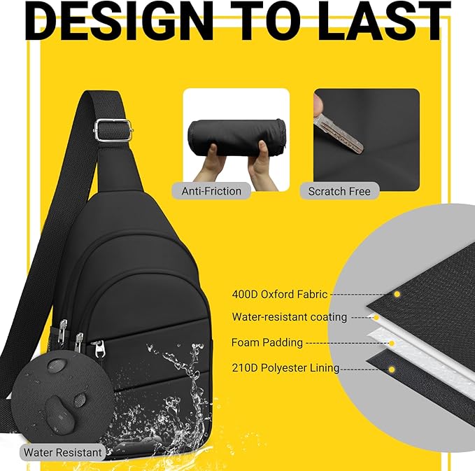 Crossbody Bags for Women, Sling Bag for Men, Small Hiking Backpack Anti Theft Lightweight for Outdoors Travel (L, Black)