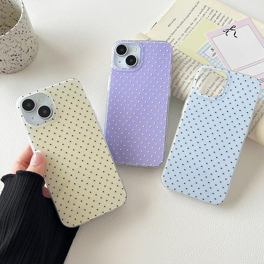 Compatible with iPhone 15 Case, Fashion Cute Aesthetic Polka Dot Phone Case for Women, Shockproof Slim Soft TPU and Hard PC Protective Phone Cover for iPhone 15 6.1", Purple
