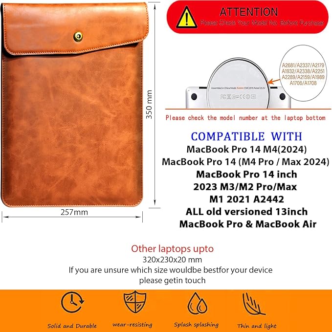 Genuine Leather Laptop Sleeve Compatible with MacBook Pro 14 Inch M4 M3 M2 Pro/Max 2023 & M1 Case,Slim and Durable Waterproof Vertical Laptops Bag for 14 Inch Notebook Computer Cover,Brown