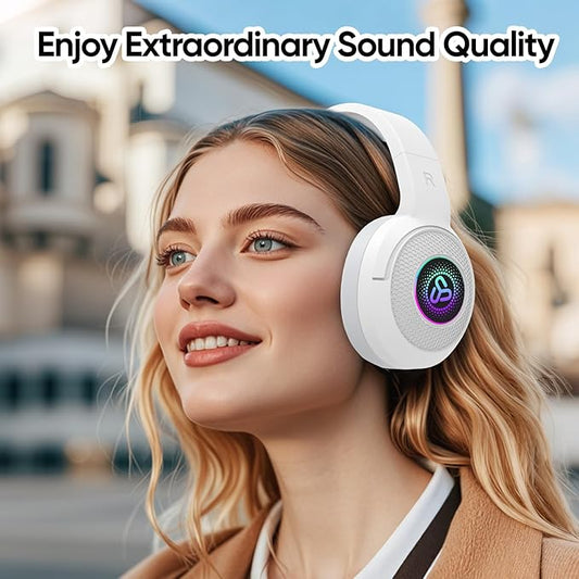 SDLOGAL Wireless Over Ear Headphones, Personalized Music & Game Audio, Wireless BT5.4 Headphones with Microphone, Up to 40 Hours Battery Life, Foldable & Lightweight - White