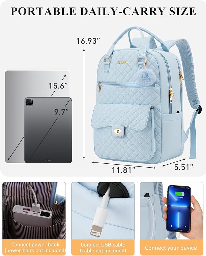 Cute Backpacks for Teen Girls, School Bag Laptop Backpack with Charging Hole for College Students, Elementary Middle School Bookbag, Blue