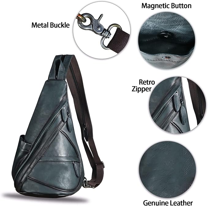Genuine Leather Sling Bag for Men and Women - Vintage Sling Backpack Shoulder Crossbody Chest Bag for Ipad