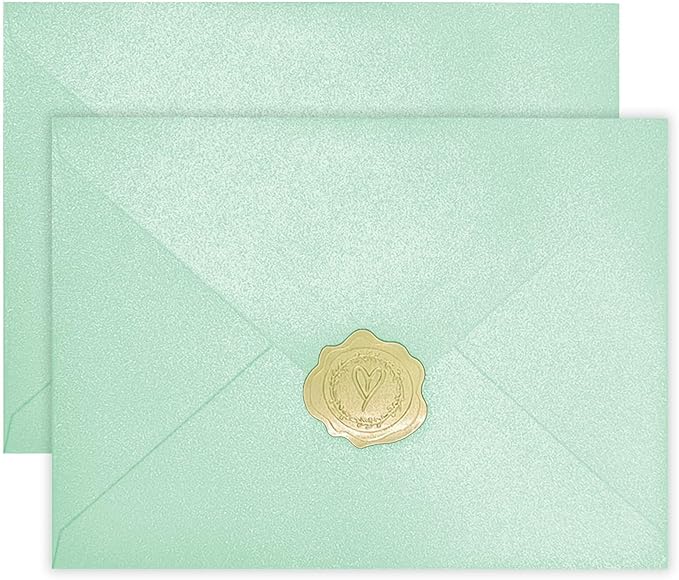 YINUOYOUJIA 50 PCS Pearl Mint Green Envelopes A7,5 x 7 Mint Green Shimmer Envelopes for Invitation,Perfect for Wedding Invitation Cards,Birthday RSVP Invite,5.25 x 7.25 inches