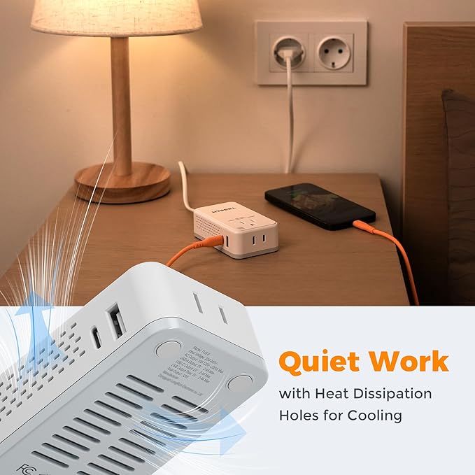 220V to 110V Voltage Converter US to Europe, TESSAN Universal Travel Adapter with 2 AC Sockets and 2 USB (1 USB-C) Ports, 200W Power Converter with EU/UK/AU/IT/India Plugs for Worldwide Travel