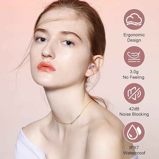 Sleep Earbuds Bluetooth 5.4 in Ear Smart Touch Screen Ear Buds, 48H Mini Sleep Headphones Small Design for Side Sleepers, Crystal-Clear Calls, 5 EQ Modes, IPX7 Waterproof Earphones Rose Gold