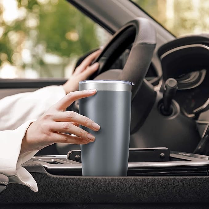 20 oz Tumbler with Lid Stainless Steel Double Wall Vacuum Insulated Tumblers Powder Coated Cups Travel Mug Keep Drinks Cold and Hot, Grey