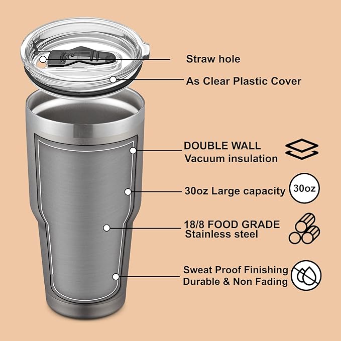 COMOOO 30oz Stainless Steel Tumbler with Lid Insulated Tumbler Coffee Cup Durable Double Wall Vacuum Travel Coffee Mug Thermal for Hot and Cold Drinks (Grey, 1 Pack)