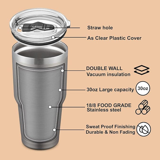 COMOOO 30oz Stainless Steel Tumbler with Lid Insulated Tumbler Coffee Cup Durable Double Wall Vacuum Travel Coffee Mug Thermal for Hot and Cold Drinks (Grey, 1 Pack)