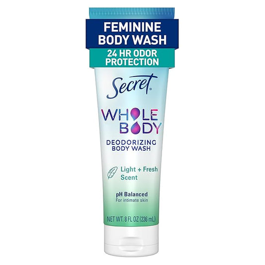 Secret Feminine Wash, 24 HR Deodorizing Feminine Body Wash for Women, Removes 6x Causes of Odor, PH Balanced, Safe to Use Everywhere, Light & Fresh, 8.0 oz