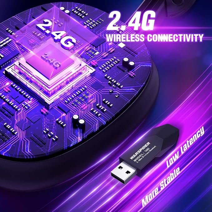 TA82 Wireless Gaming Headset with Detachable Noise Canceling Microphone for PS5 PS4 PC, 2.4GHz USB Gamer Headphones with 7.1 Surround Sound, Memory Foam Ear Pads