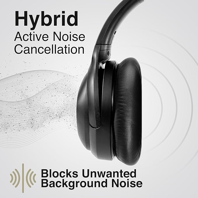 Puro Sound Labs PuroPro Hybrid Active Noise Cancelling Headphones, Volume Limiting, Hi-Res Audio, 32h Playtime, Wireless Over Ear Headphones with Mic, Comfortable Fit, Ideal for Travel & Work – Black