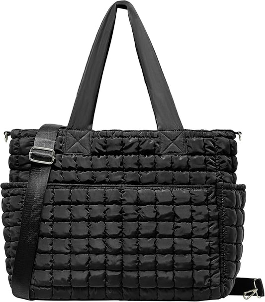 Yarnic Large Puffer Tote Bag for Women, Lightweight 21L Bag with 7 Pockets for School, Travel, Work, Gym Overnight Use
