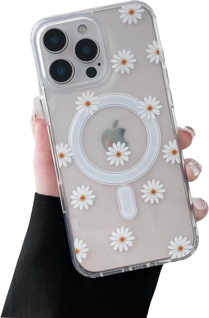 ZTOFERA for iPhone 16 Pro Max Magnetic Case Compatible with Magsafe,Aesthetic Floral Pattern Design Cute for Girl Women,Anti-Drop Protective Hard Phone Cover for iPhone 16 Pro Max-Daisy