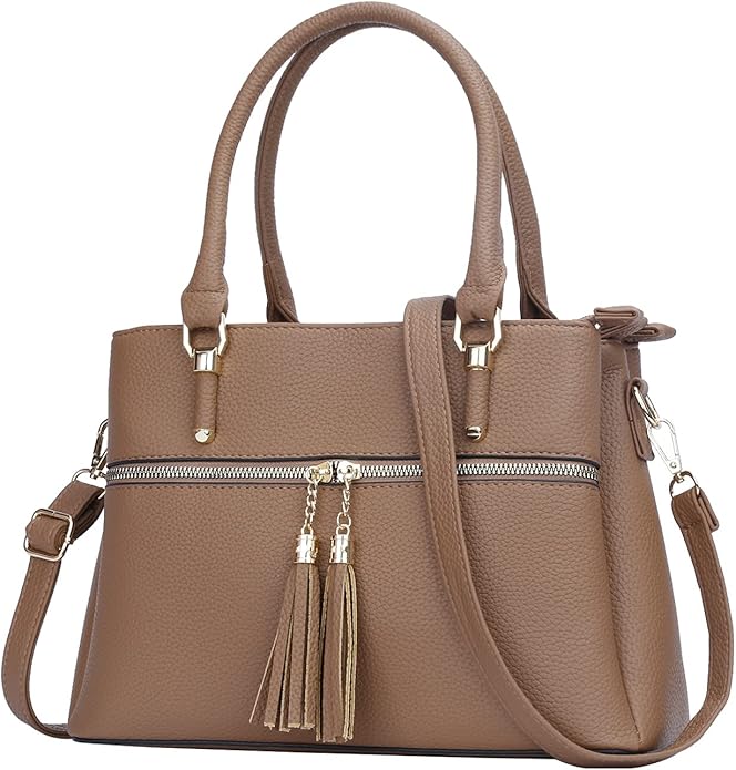 KKXIU Women Satchel Bags Handle Shoulder Handbags and Purses Pockets Zipper Leather Crossbody Bags