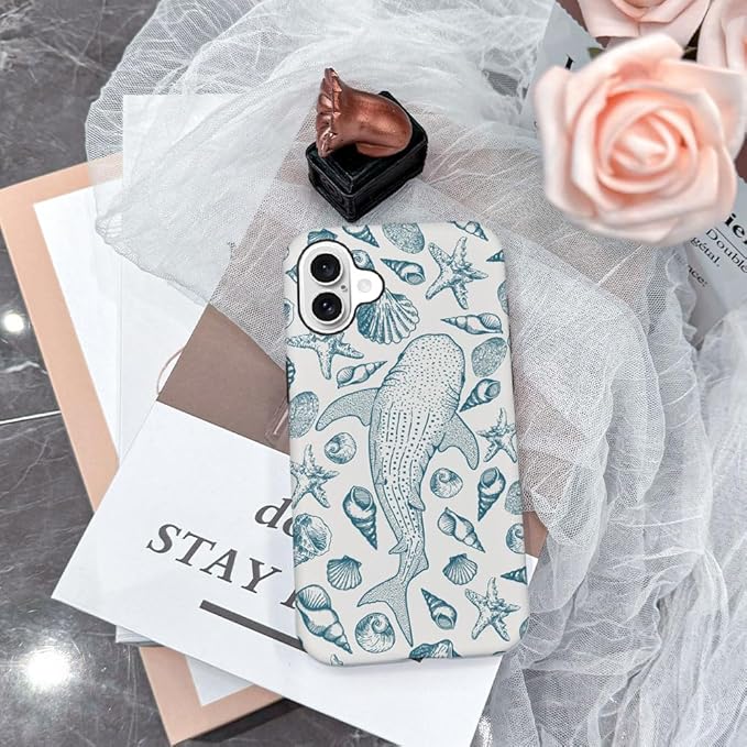 DAIZAG Case Compatible with iPhone 16,Fit Shockproof Cover for Women Girls,Beach Seashell Whale Ocean Aesthetic