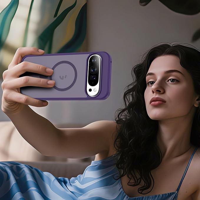 Compatible with Google Pixel 9 Pro XL Case with Magnetic [Compatible with Mag-Safe][Military Grade Drop Protection] Slim Translucent Matte Phone Case with Anti-Fingerprint Tech, Purple