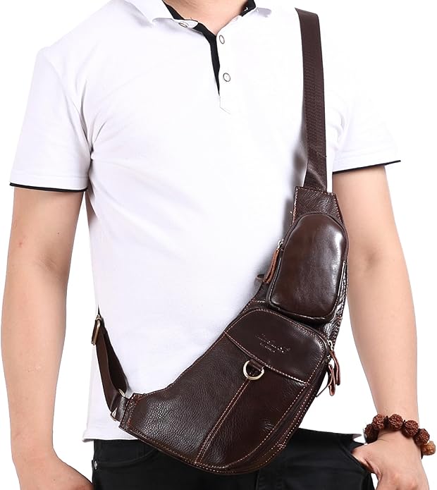 KPYWZER Vintage Leather Sling Bag Backpack for Men Crossbody Shoulder Chest DayPack Backpacks
