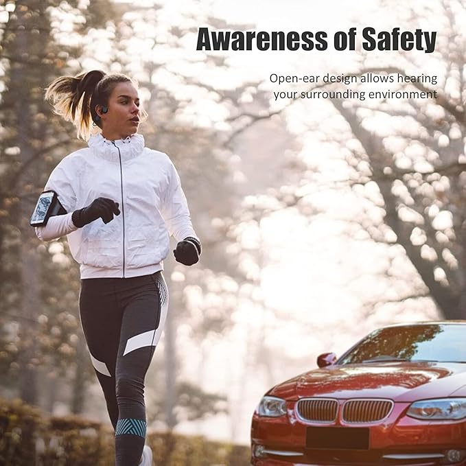 Bone Conduction Headphones Bluetooth - Open-Ear Earbuds, Wireless Headset with Mic, Titanium Lightweight Sweat Resistant for Workout Running Hiking Driving Bicycling