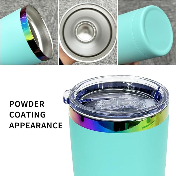 20 oz Stainless Steel Tumbler with Lid and Straw Double Wall Vacuum Insulated Coffee Mug Powder Coated Cup for Hot and Cold Drinks (Mint Green,12 pack)