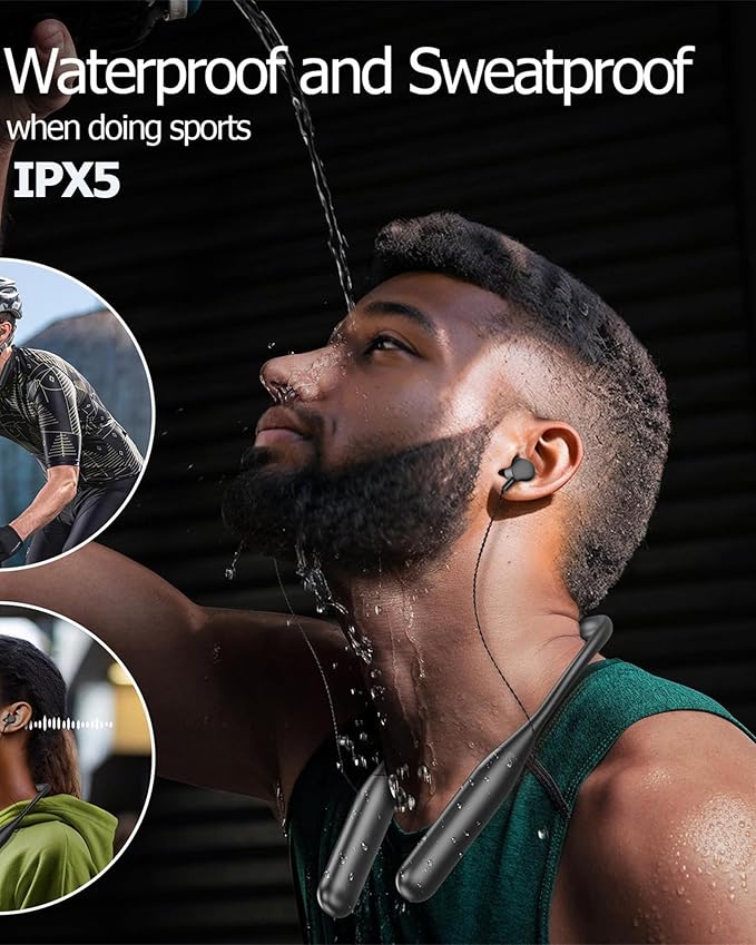 ZXQ Neckband Bluetooth Headphones,100 Hours Long Playtime Wireless Earphone, Around The Neck Wireless Earbuds,Waterproof Sweatproof for Sport Over Neck Magnetic Ear Buds Headset(Black)