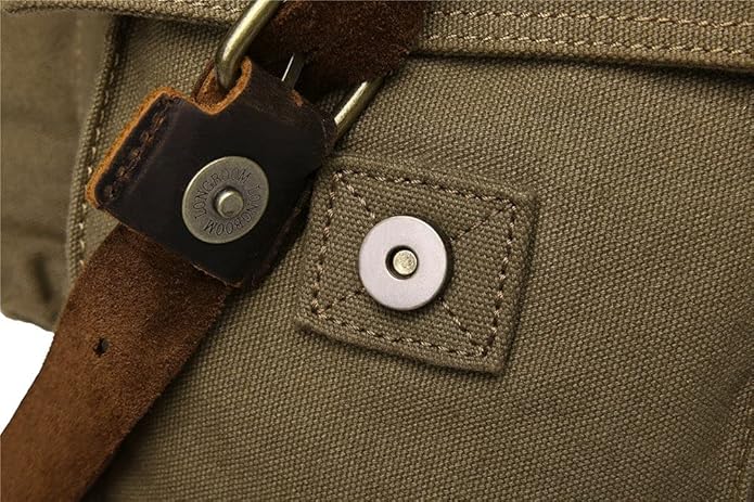 Sechunk Vintage Military Leather Canvas Laptop Bag Messenger Bags Medium