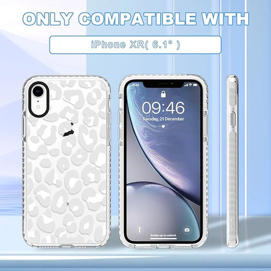 ZIYE Clear Case for iPhone XR Phone Case White Leopard Design Shockproof Soft TPU Bumper Protective for Women Girls Girly Cute Cover