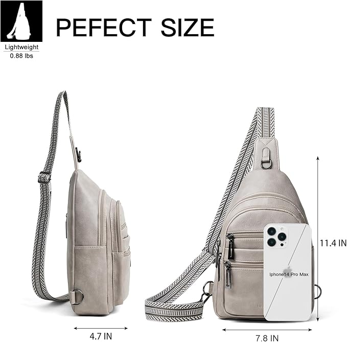 Sling Bag for Women Crossbody Bags Fanny Packs Sling Purse Backpack Shoulder Bag Vegan Leather Chic Travel Light Grey