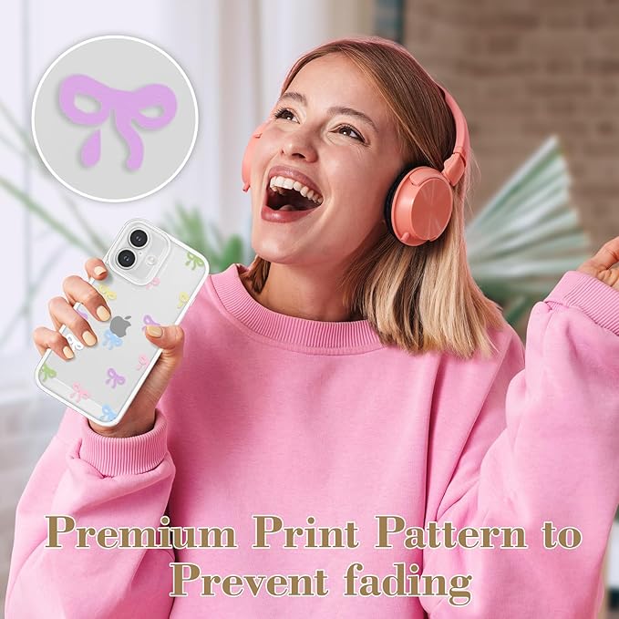 EYZUTAK Case for iPhone 17, Clear Cute Ribbon Bowknot Pattern Aesthetic Transparent Phone Case Raised Camera Protection Stylish Slim Soft Durable TPU Protective Cover for Women Girls - Colorful