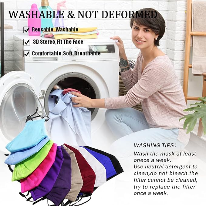 PAGE ONE Reusable Cloth Face Masks Washable Adjustable Breathable Cotton Face Mask for Women Men/6PC