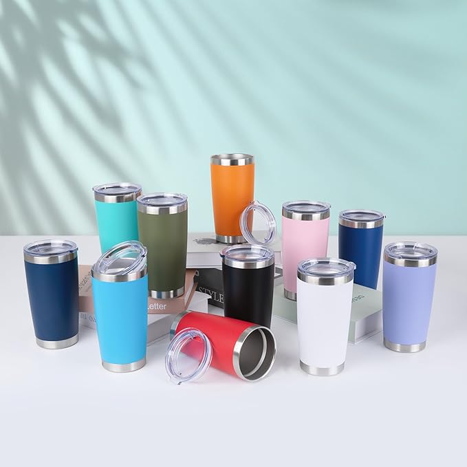 HASLE OUTFITTERS 20oz Stainless Steel Tumblers Bulk, Insulated Travel Cup with Lid, Double Wall Vacuum Coffee Mug for Cold & Hot Drinks 4 Pack, Light Purple