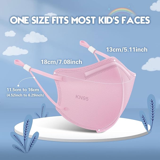WWDOLL Kid KN95 Face Mask 50 Pack, 5-Layers Breathable KN95 Masks, Multicolored