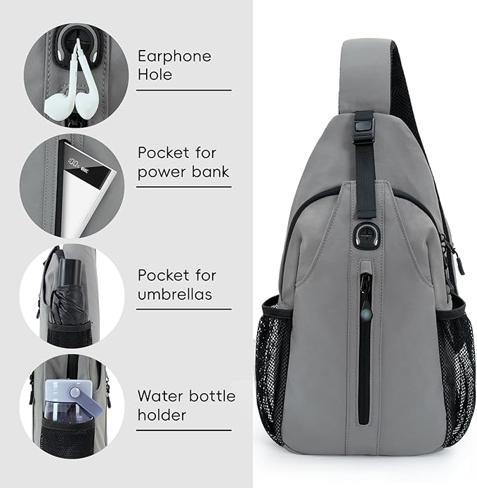 LEDAOU Crossbody Sling Bag for Men Anti-Theft Sling Backpack Cross Body Shoulder Chest Bag Fanny Pack Travel Hiking (Grey)