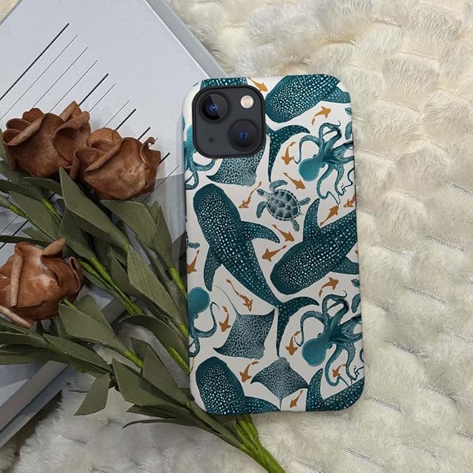 DAIZAG Case Compatible with for iPhone 13,Octopus Turtle Manta Ray Whale Phone Case for iPhone 13 for Girl Women Boy Men