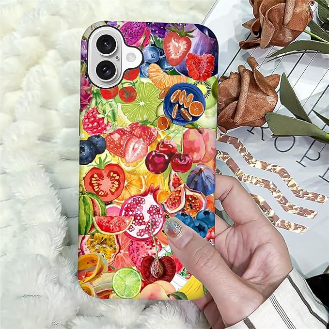Case for iPhone 16 Plus,Summer Fruit Collage for Woman Men Full Body Protective Cover Shockproof 2 in 1 Silicone + Hard PC Case for iPhone 16 Plus