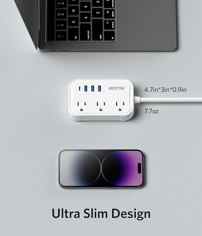 European Travel Plug Adapter - US to Europe Plug Adapter with 3 AC Outlets and 4 USB(1 PD20W) Type E/F - International Travel Adapter for USA to Germany France Iceland Spain, 2.6ft