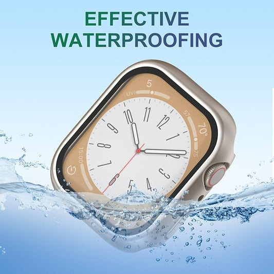 2 in 1 Waterproof Case for Apple Watch Screen Protector 45mm Series 7 8 9 Accessories with Tempered Glass Film Protective & PC Bumper Cover Compatible iWatch 45mm