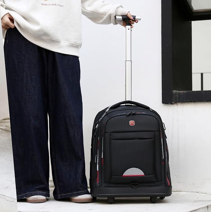 Rolling Backpack for Adults, Backpack with Wheels, Large Wheeled Backpack with Laptop Waterproof Compartment, Roller Backpack on Wheels, Suitable for Leisure Outdoor Business Travel (Red)