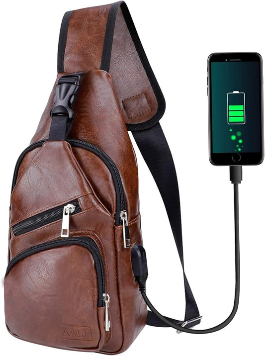 AMJ Crossbody Sling Bag Men Women, Casual Shoulder Backpack, Chest Daypack Satchel for Hiking Travel