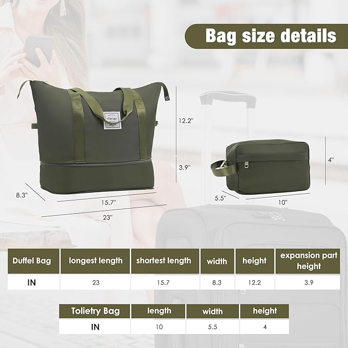 Merax Softside Luggage Set Softshell Lightweight 3 Piece Spinner Suitcase with Duffel Bag Expandable Upright Travel Luggage 22" 26" 30",Army Green