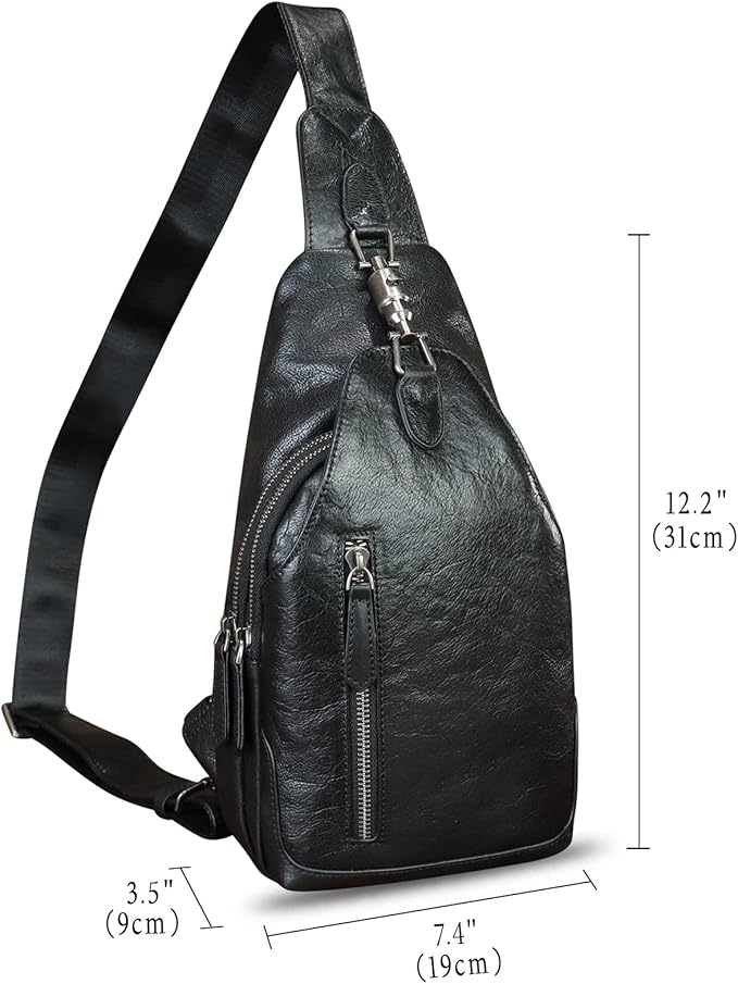 Genuine Leather Silng Bag for Women and Men Real Leather Sling Backpack Shoulder Crossbody Bag Chest Purses